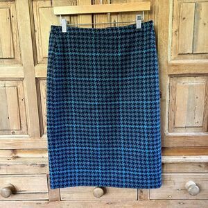 Pure Collection Size 12 Pencil Skirt Blue Black Houndstooth Wool British Moon‎